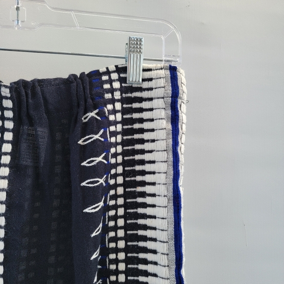 Lemlem Dark Navy Blue White Midi Skirt Size Medium Ethiopian Sustainable Artisan - Picture 6 of 13